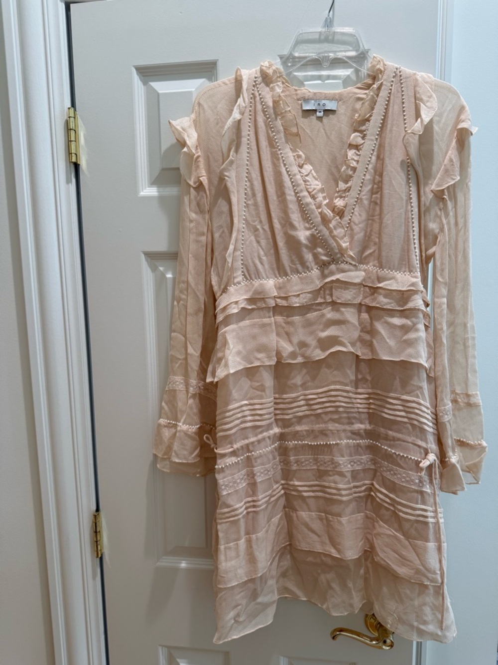 IRO Pale Peach Ruffle Tiered Long Sleeve Dress